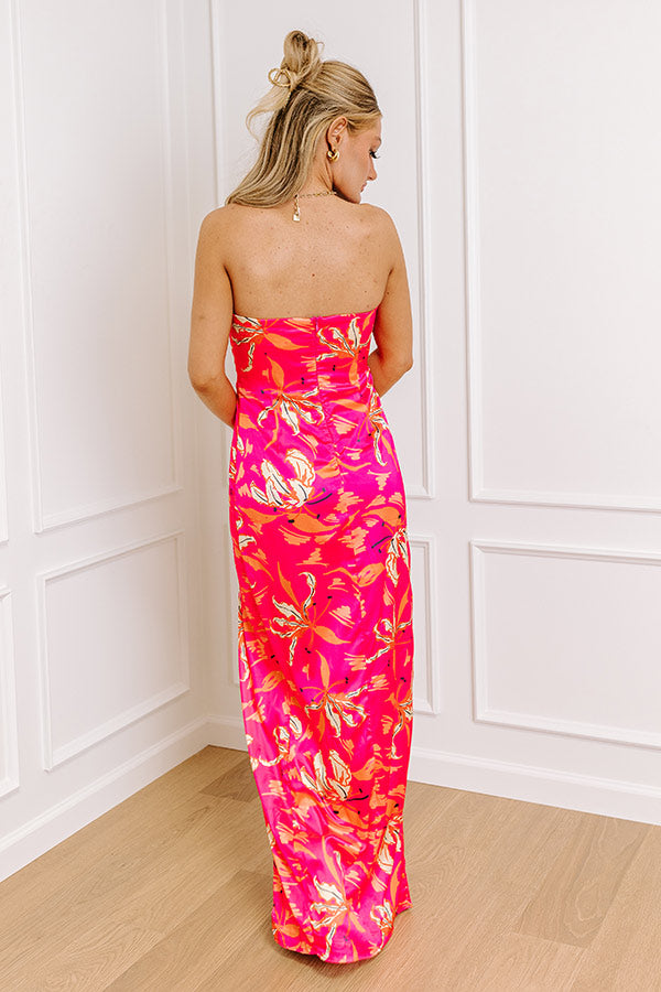 Gala Ready Satin Maxi Dress in Hot Pink Image - 2