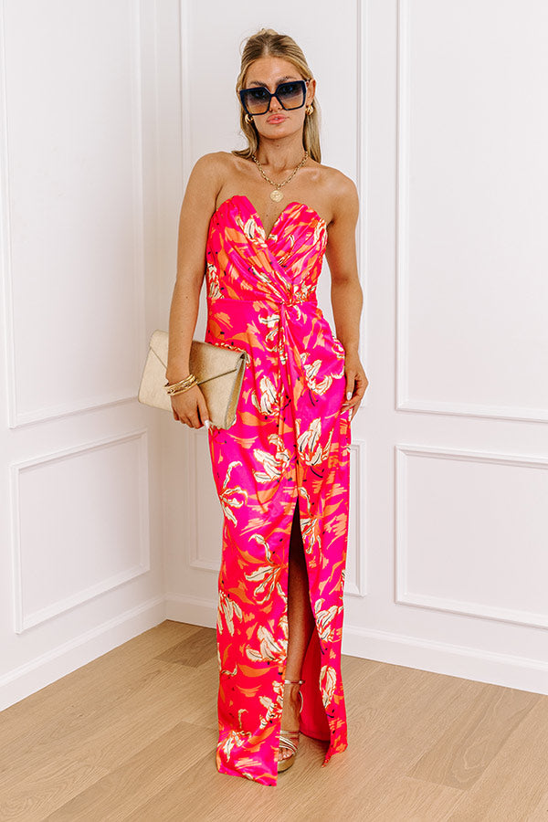 Gala Ready Satin Maxi Dress in Hot Pink Image - 1