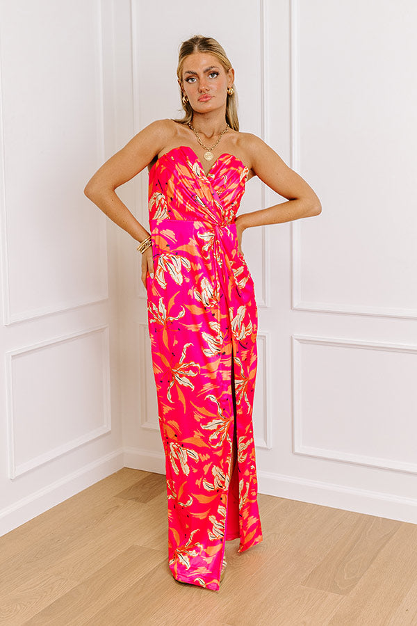 Gala Ready Satin Maxi Dress in Hot Pink Image - 5
