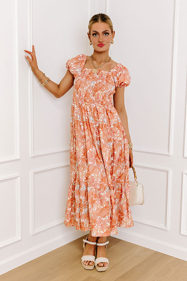 Vineyard Bound Smocked Midi in Orange Image - 1