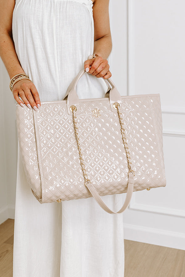 Trip of a Lifetime Patent Quilted Tote in Natural Image - 2