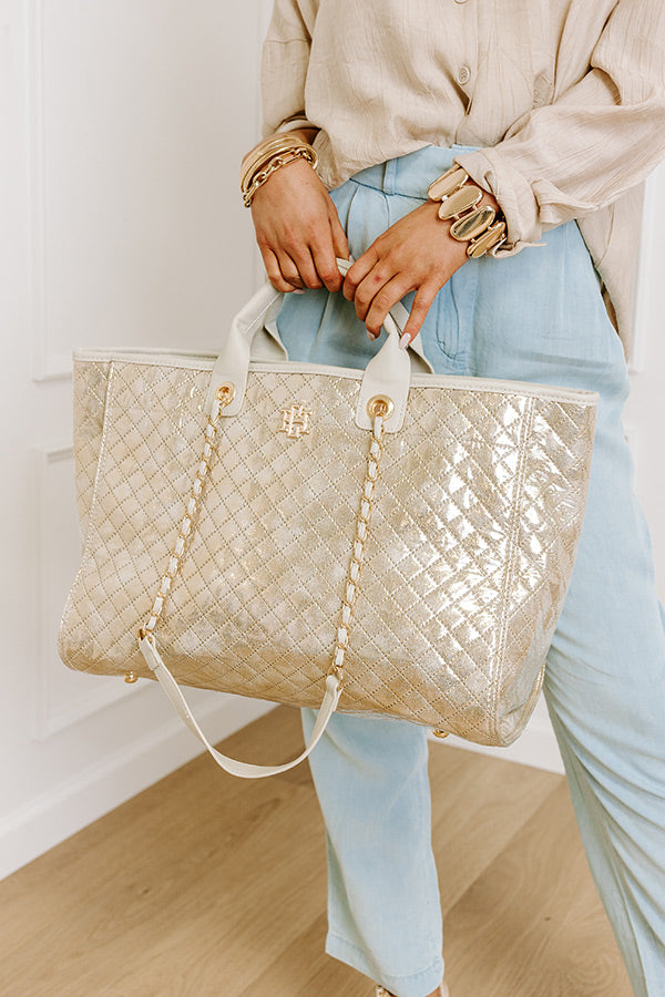 Trip of a Lifetime Metallic Quilted Tote in Gold Image - 2