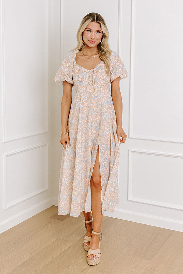 Whimsical Daydream Floral Midi in Iced Latte Image - 1