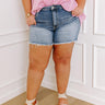 Risen Lela High Waist Shorts in Medium Wash Curves Image - 1