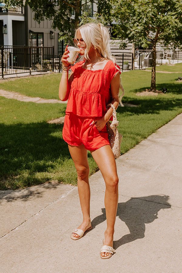 Americana Attire High Waist Shorts in Red