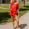 Americana Attire High Waist Shorts in Red Image - 1