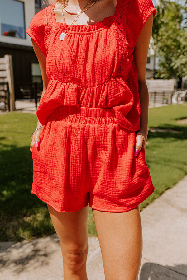 Americana Attire High Waist Shorts in Red Image - 2
