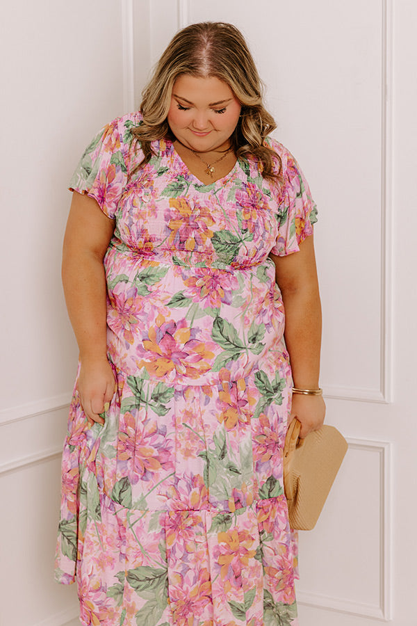 Sunny Sangria Floral Midi Dress in Pink Curves Image - 4