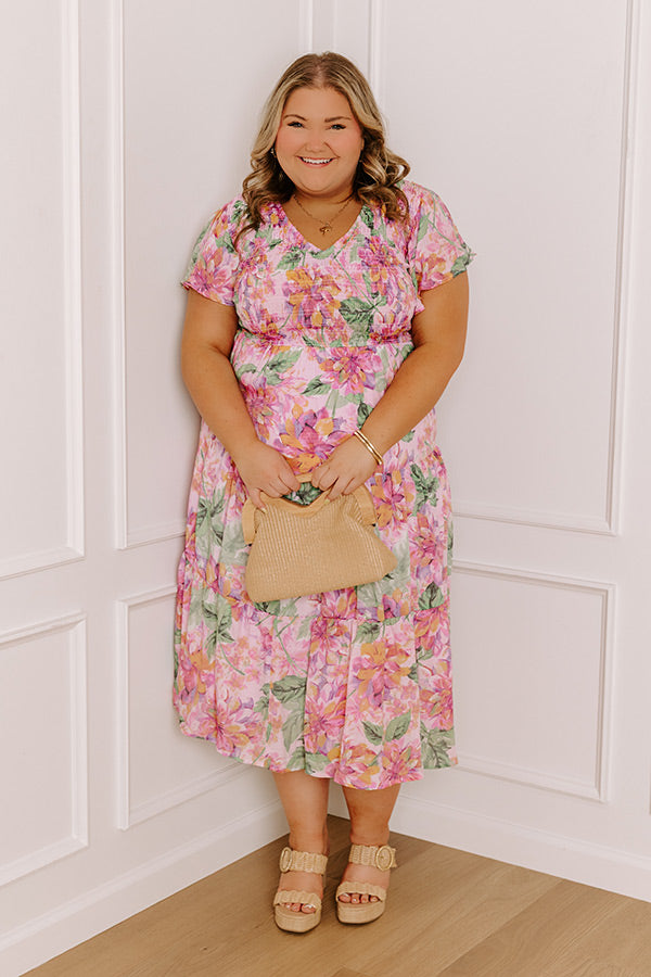 Sunny Sangria Floral Midi Dress in Pink Curves Image - 1