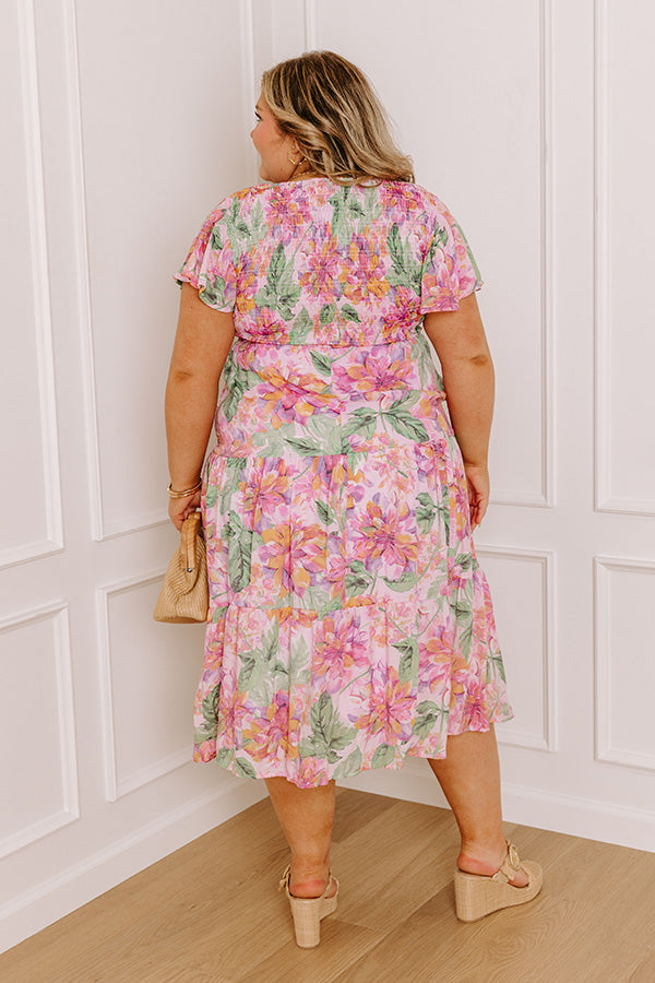 Sunny Sangria Floral Midi Dress in Pink Curves Image - 5