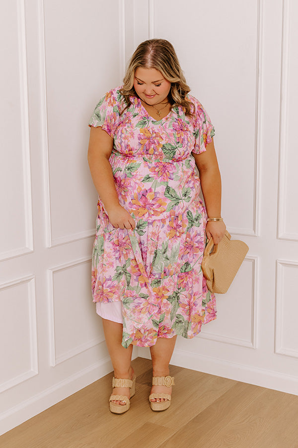 Sunny Sangria Floral Midi Dress in Pink Curves Image - 2