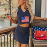 American Girl Sweater Crop Top in Navy Image - 1