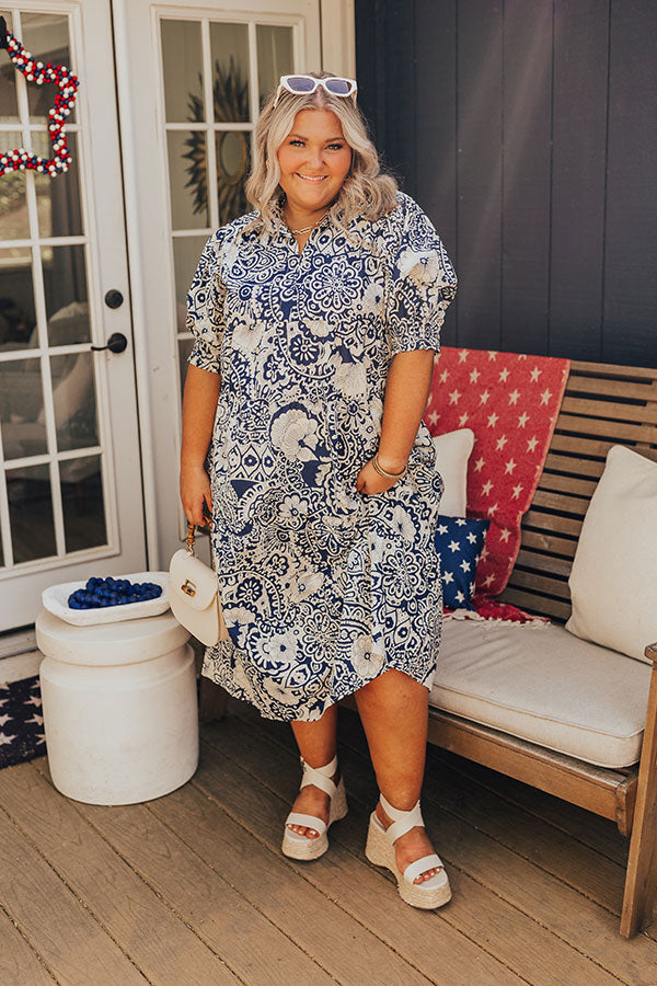 Sunday in St. Cloud Paisley Midi in Navy Curves Image - 1