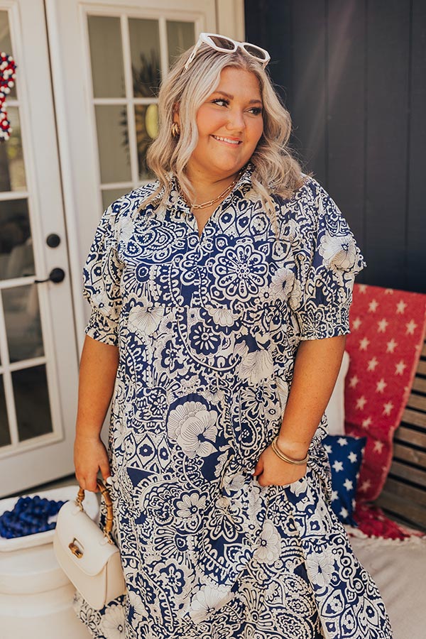 Sunday in St. Cloud Paisley Midi in Navy Curves Image - 2