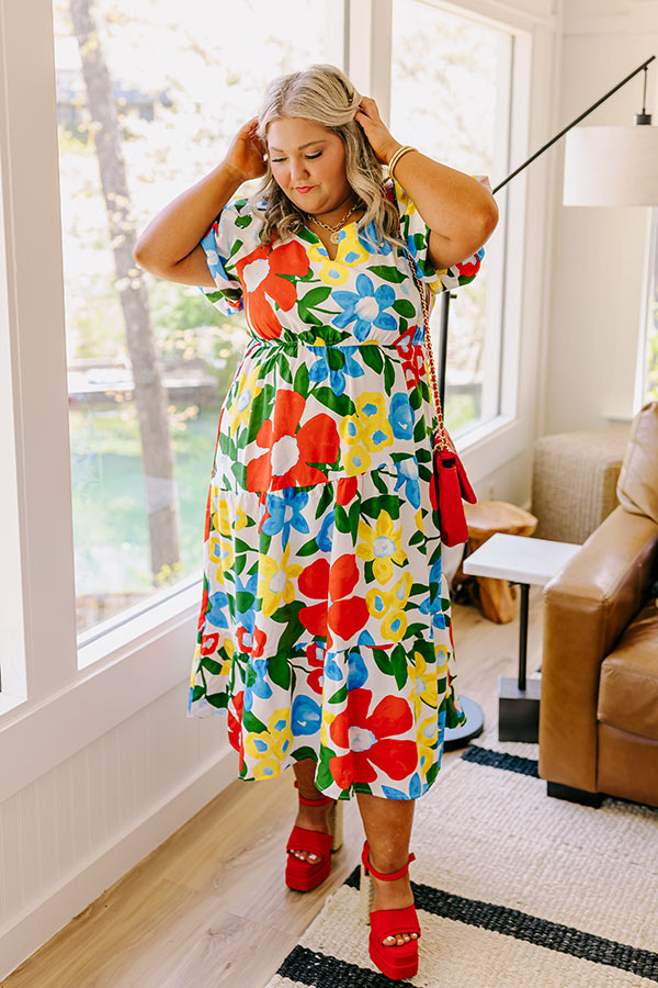Porch Swing At Sunset Floral Midi in White Curves Image - 5