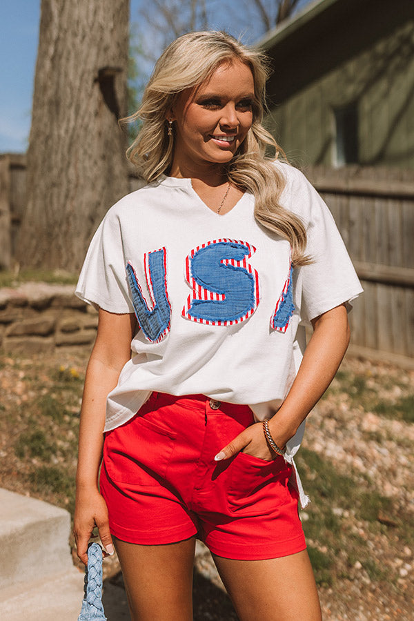 USA Patch Vintage Wash Top in Ivory Image - 2