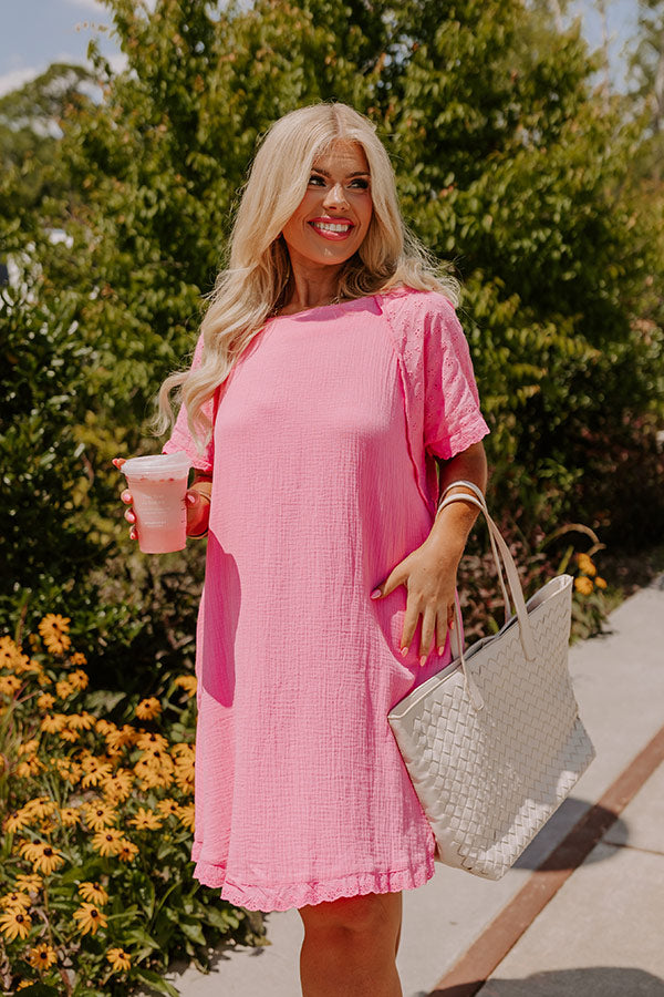 Sunday Mornings Eyelet Shift Dress in Bubblegum Pink Curves Image - 2