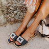 The Natalie Raffia Woven Sandal in Black Image - 1
