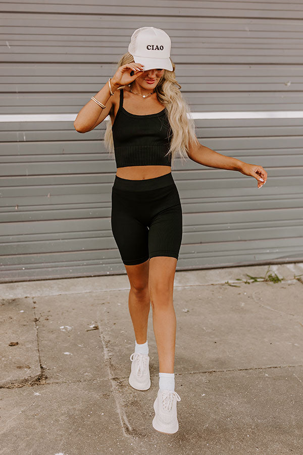 Girl On The Move Ribbed Crop Top in Black Image - 2