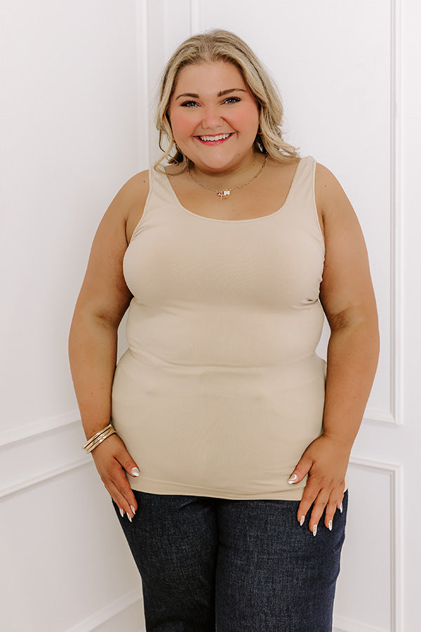 Easily Styled Seamless Tank in Beige Curves Image - 3