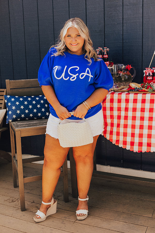 USA Knit Sweater Top in Royal Blue Curves Image - 1