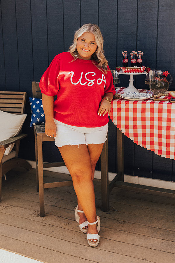 USA Knit Sweater Top in Red Curves Image - 5
