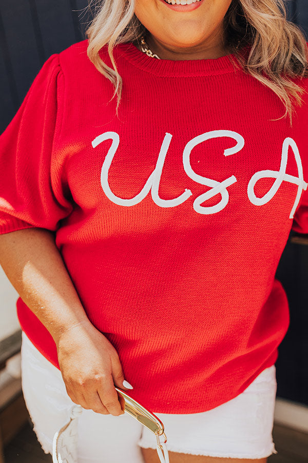USA Knit Sweater Top in Red Curves Image - 3