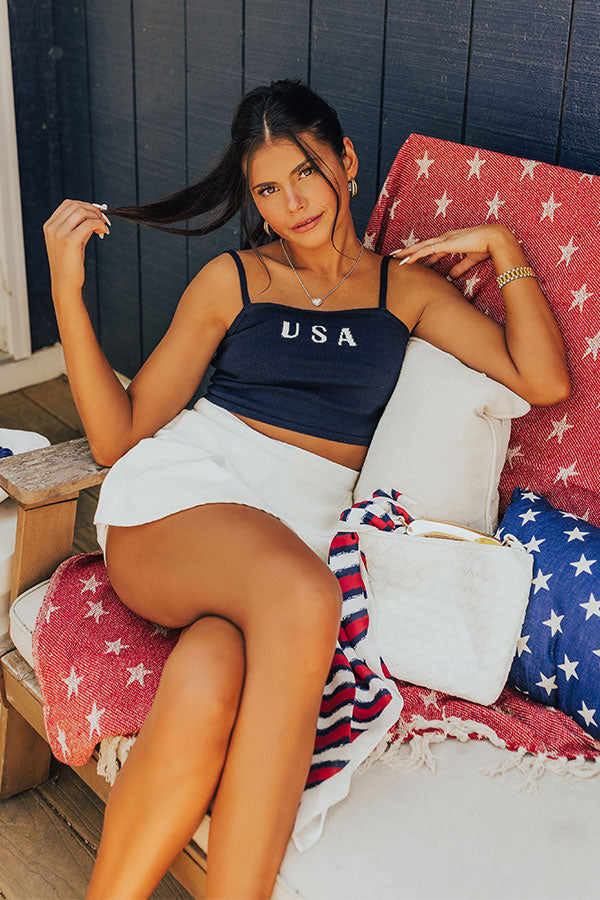 USA Knit Crop Tank in Navy Image - 3