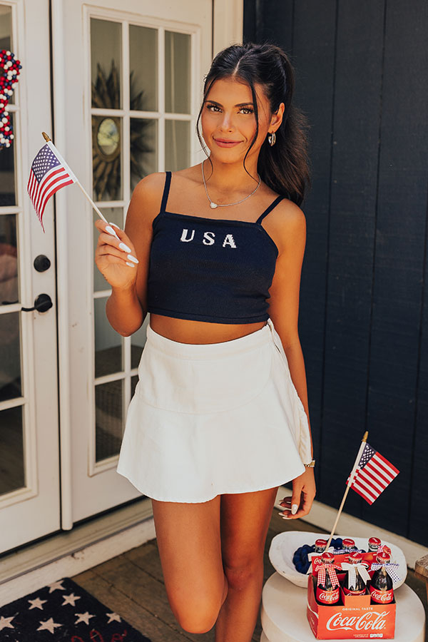 USA Knit Crop Tank in Navy Image - 5