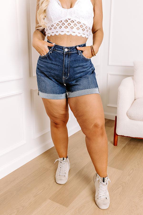 Risen Tabor High Waist Shorts in Dark Wash Curves Image - 3