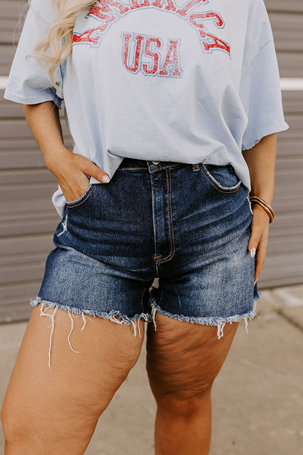 Risen Lela High Waist Shorts in Dark Wash Curves Image - 1