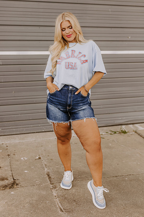 Risen Lela High Waist Shorts in Dark Wash Curves Image - 2