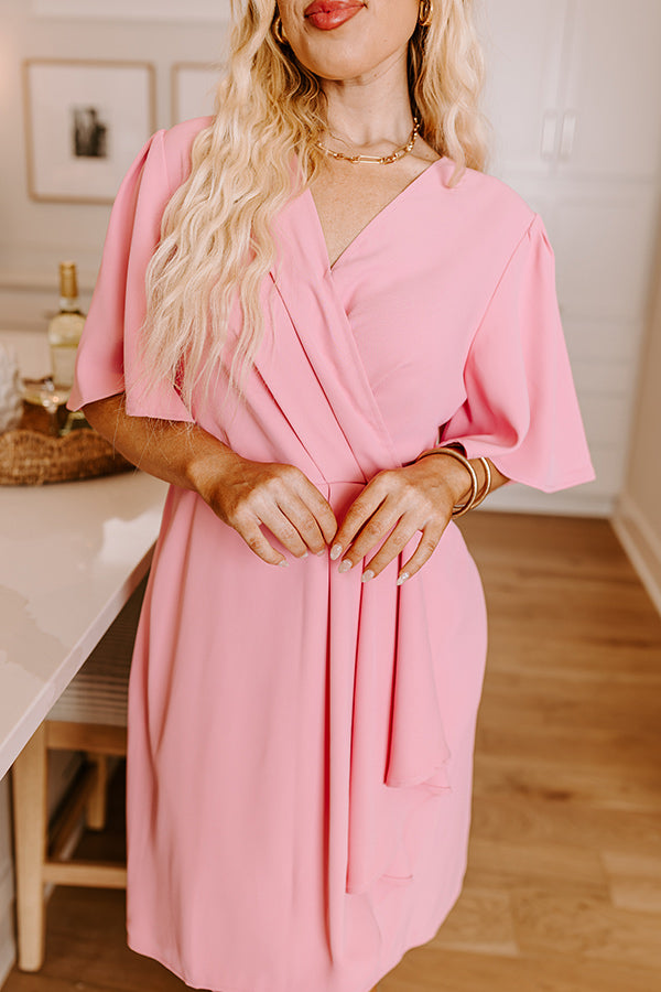Classy Girl Faux Wrap Mini Dress in Pink Curves Image - 3