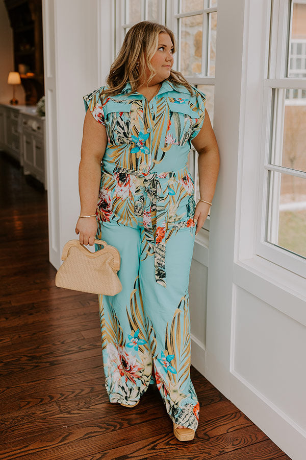 Tropical Tour Jumpsuit in Aqua Curves Image - 1