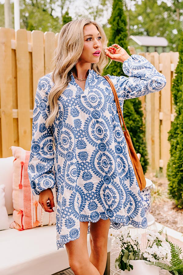 Sunday Market Embroidered Tunic Dress in Blue Image - 2