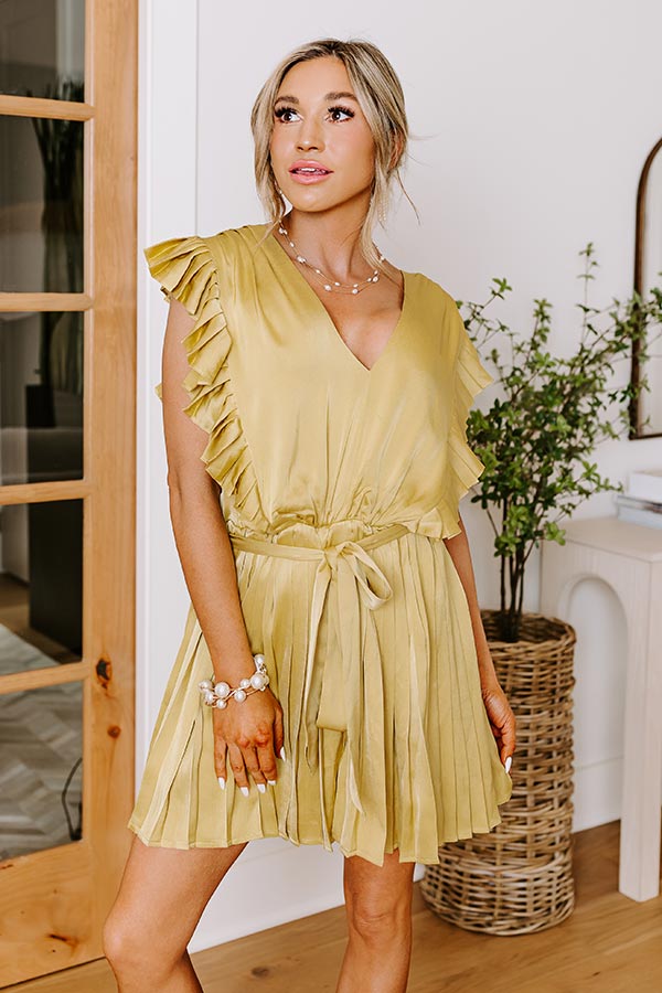 Cocktail Hour Pleated Satin Romper in Chartreuse Image - 2