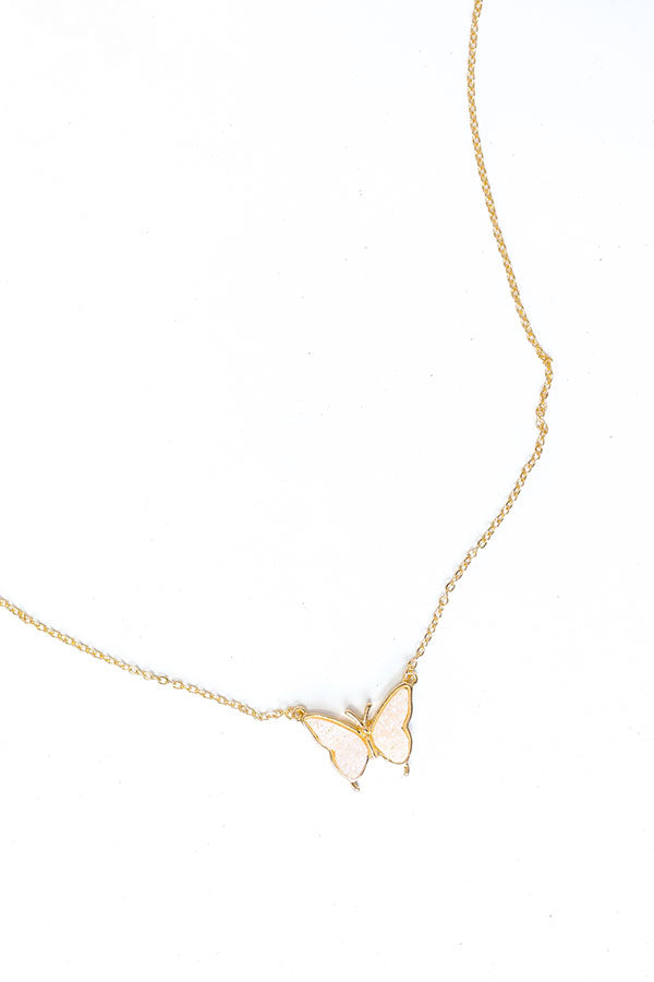 Butterfly Kisses Druzy Necklace in White Image - 1