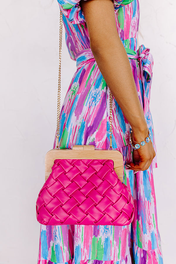 Seaside Oasis Faux Leather Woven Purse in Hot Pink Image - 1