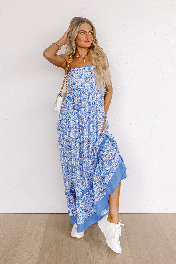 Boho Beauty Floral Maxi Dress in Airy Blue