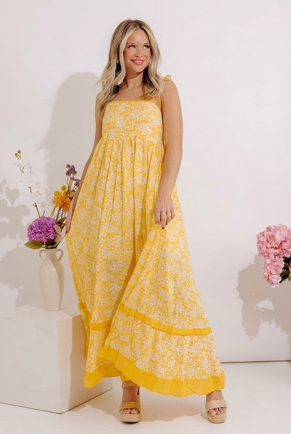 Boho Beauty Floral Maxi Dress in Marigold