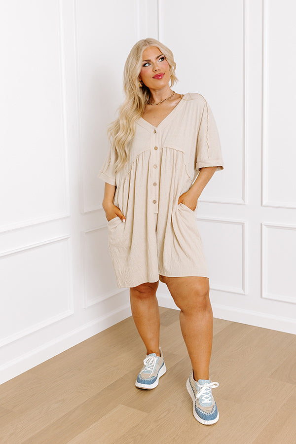 Comfy Chic Button Down Romper in Beige Curves Image - 2