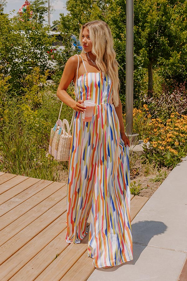 Vacay Bound Satin Stripe Jumpsuit in Blue