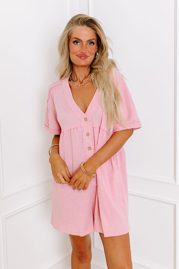 Comfy Chic Button Down Romper in Pink Image - 2