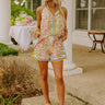 Santorini Daydream High Waist Linen-Blend Shorts in Pink Image - 1