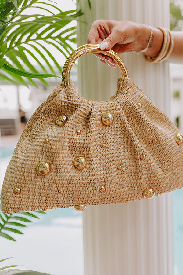 Harper Woven Studded Purse in Natural Image - 2