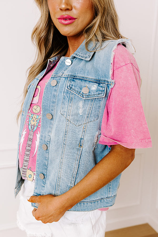 Risen Violet Distressed Denim Vest Image - 5