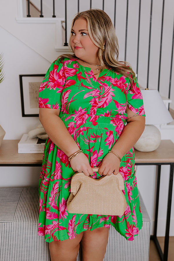 Cruise Trip Ready Floral Mini Dress in Kelly Green Curves Image - 1