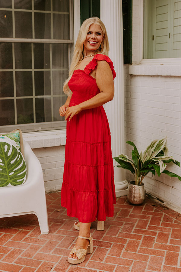 Napa Valley Retreat Smocked Midi In Red Curves Image - 2