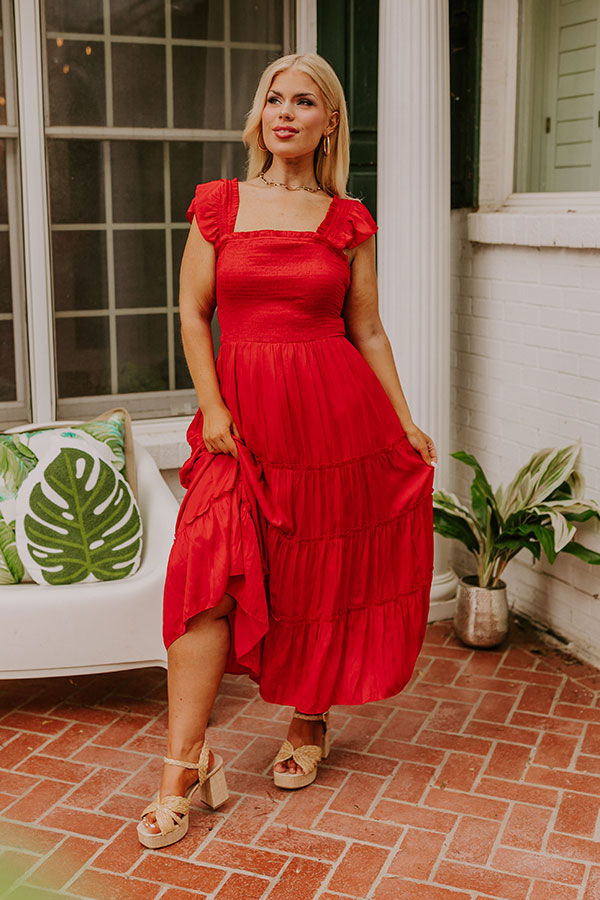 Napa Valley Retreat Smocked Midi In Red Curves Image - 1