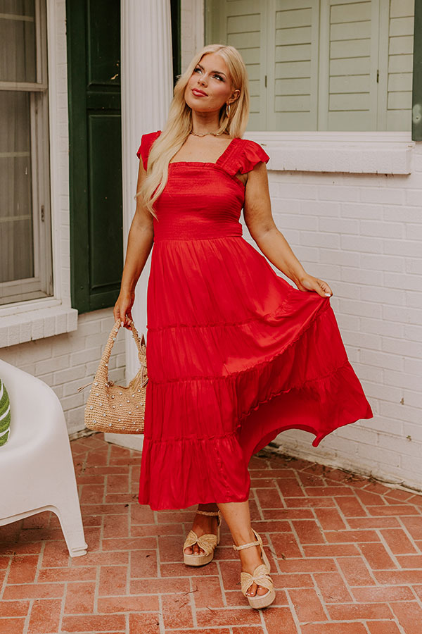 Napa Valley Retreat Smocked Midi In Red Curves Image - 3